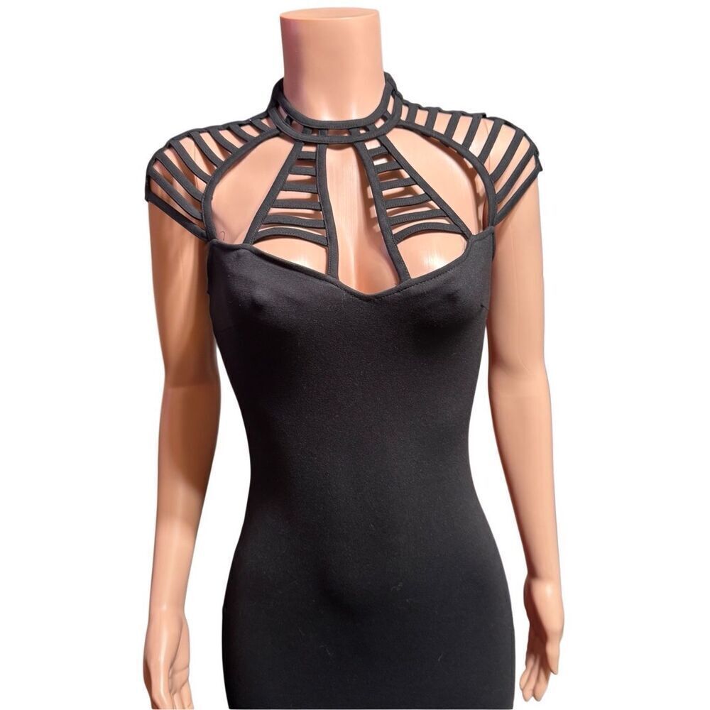Fashion nova black mini bodycon cutout detail dress black S